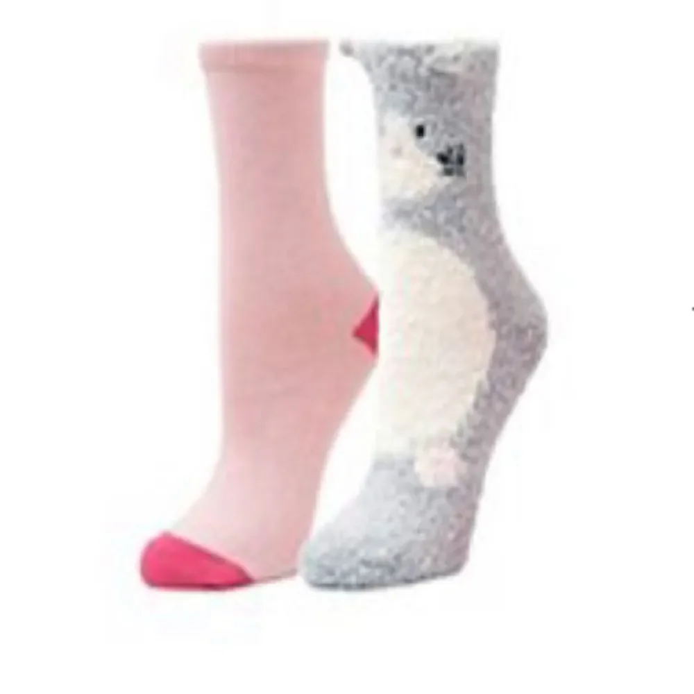 Cuddl Duds Girls Shoe Size 4-10 Lounge Crew Slipper Socks Total 4 Pr